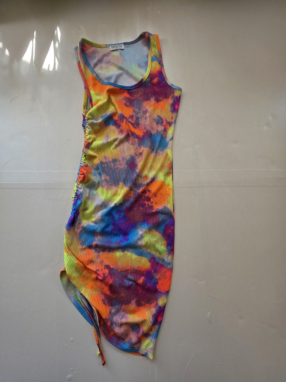 Full Circle Trends Neon Tie Dye Ruched Midi Dress Small